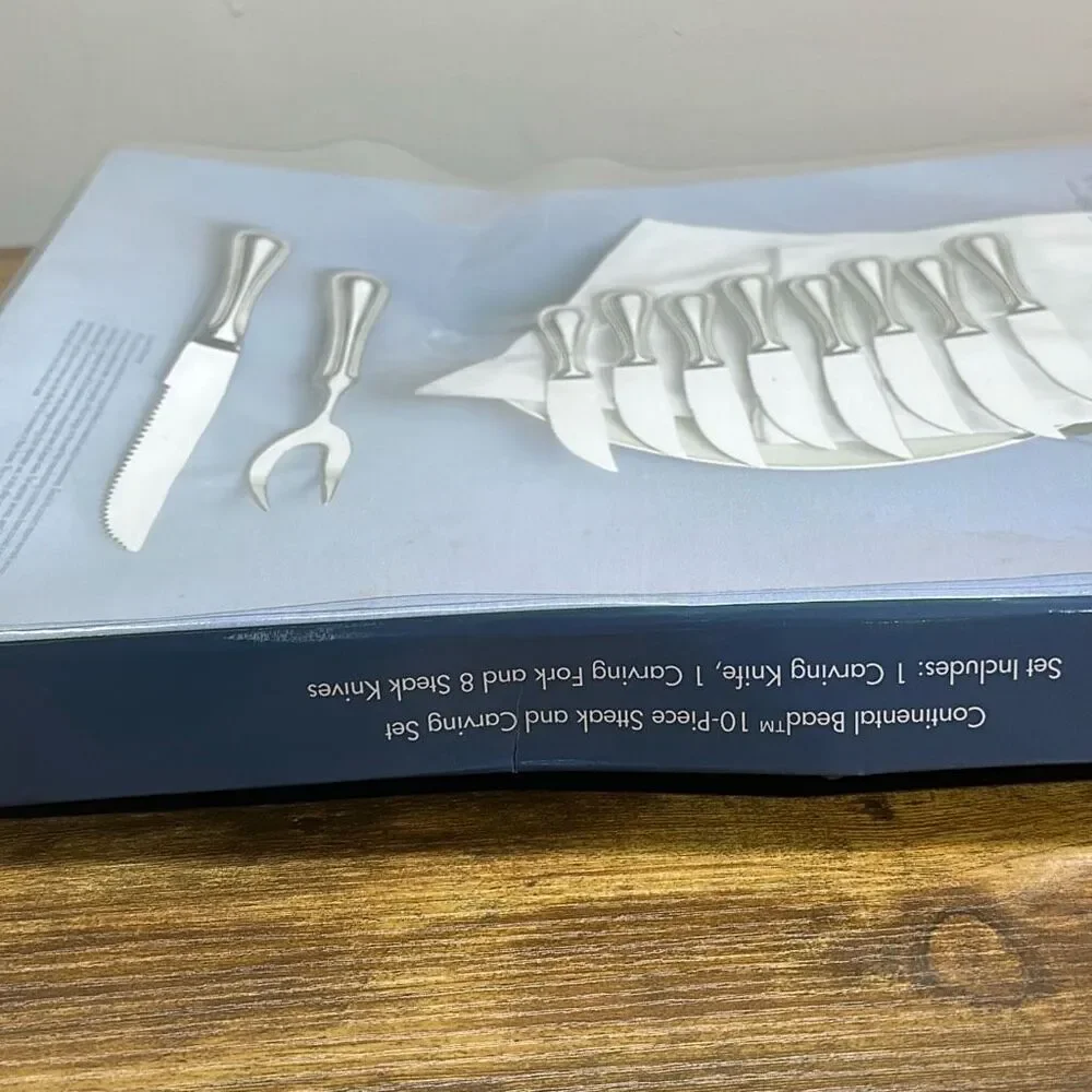 Towle Silversmiths Continental Bead 10 pc Steak + Carving Set NEW in box 5020379
